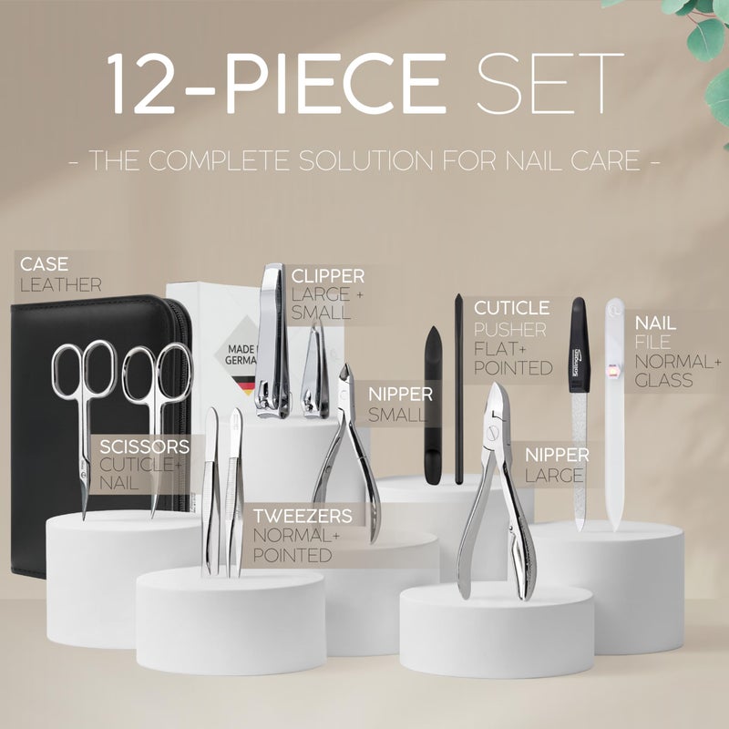 marQus Manicure Set Women and Men â€“ 12-Piece Professional Grooming Kit with Premium Tools, Genuine Leather Case, and Exclusive Glass Nail File for Hand & Foot Care, German Quality - Image 3